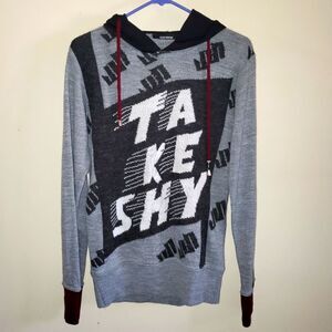 Takeshy Kurosawa Long Sleeve Hooded Knit Sweater Merino Blend Black Gray Small